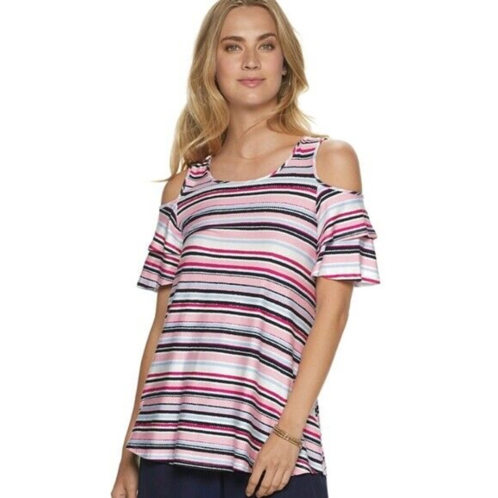 NEW Elle Striped Cold Shoulder Blouse Top XS